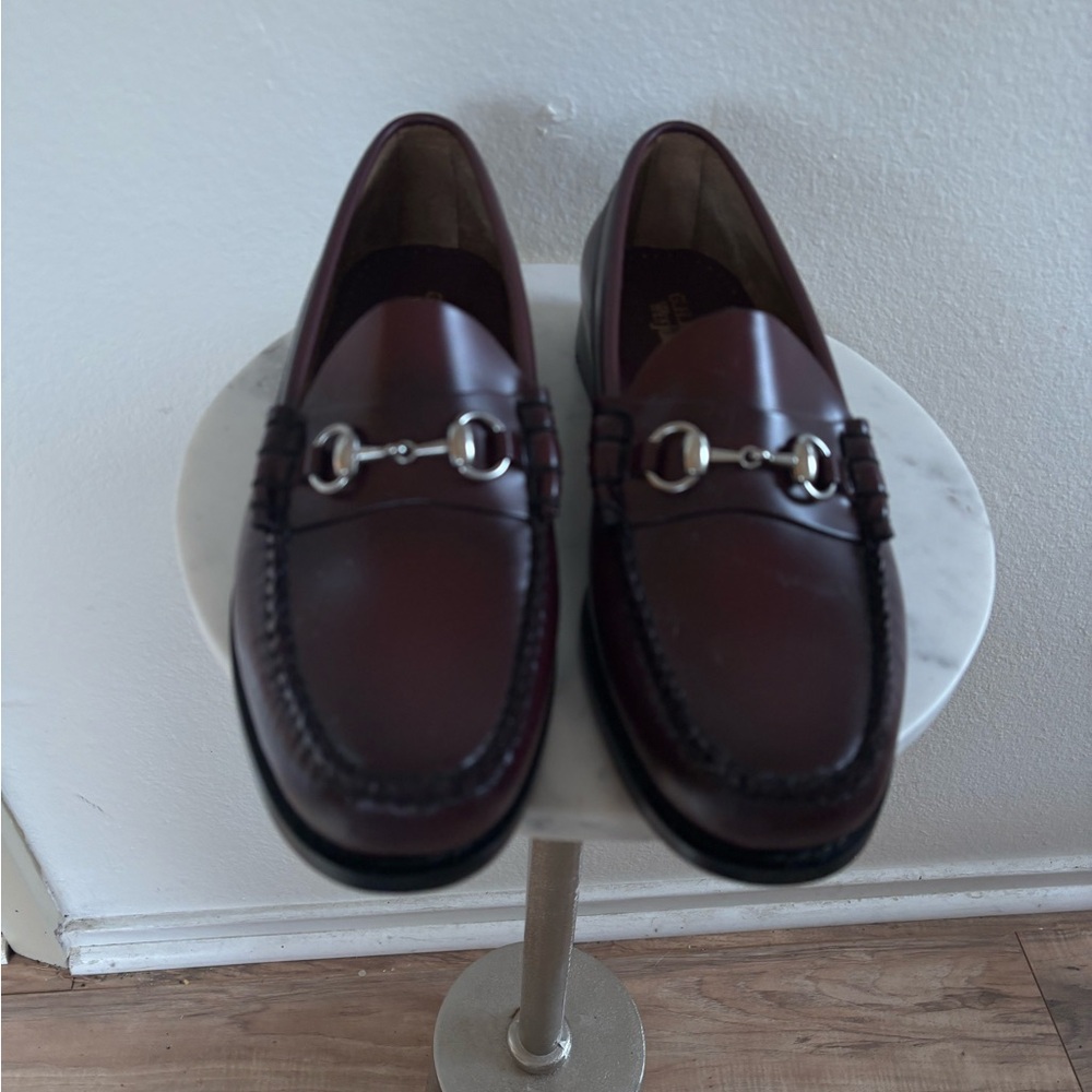 GH Bass Dark Brown Leather Loafers with Silver Accents
